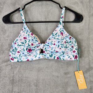 Womens Kona Sol Knot Front Floral Multi Color Bikini Top Size Medium (8-10)